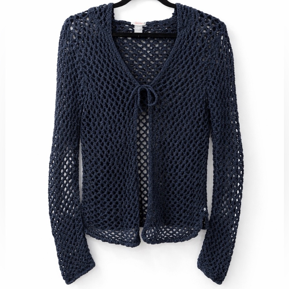 Vintage Y2K Hollister Crochet Cardigan Sweater Navy Blue Size Medium